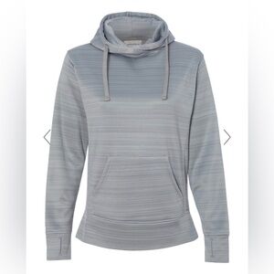 J. America Women's Odyssey Striped Performance Fleece Lapover Hooded Sweatshirt